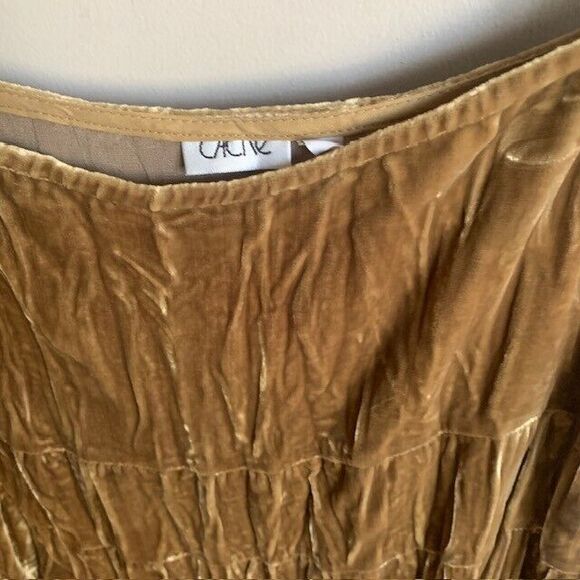 CACHE Crushed Velvet Tiered Ruffle Skirt Gold Womens Size 8 Whimsy Goth - Picture 2 of 15